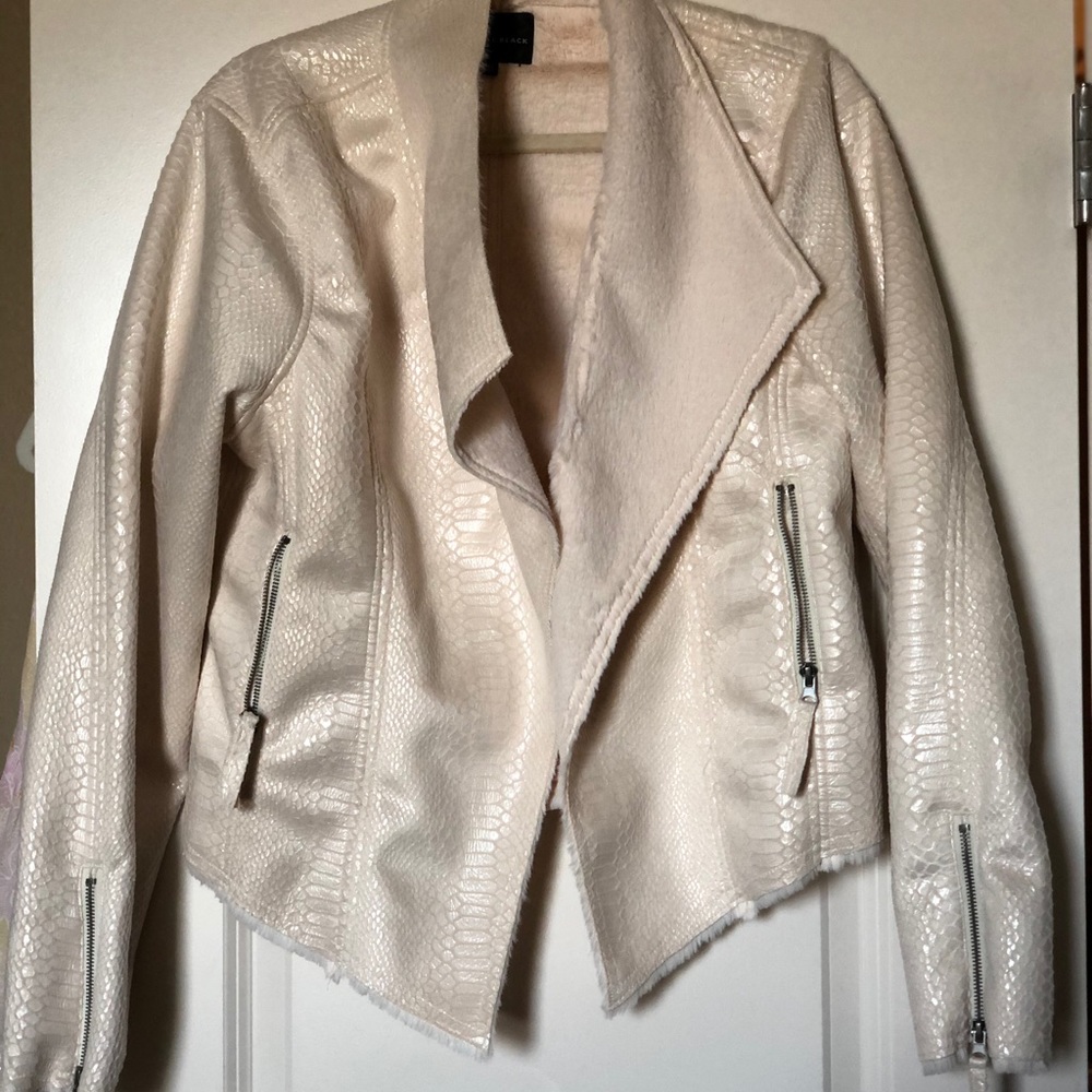 white “snake skin” faux fur jacket